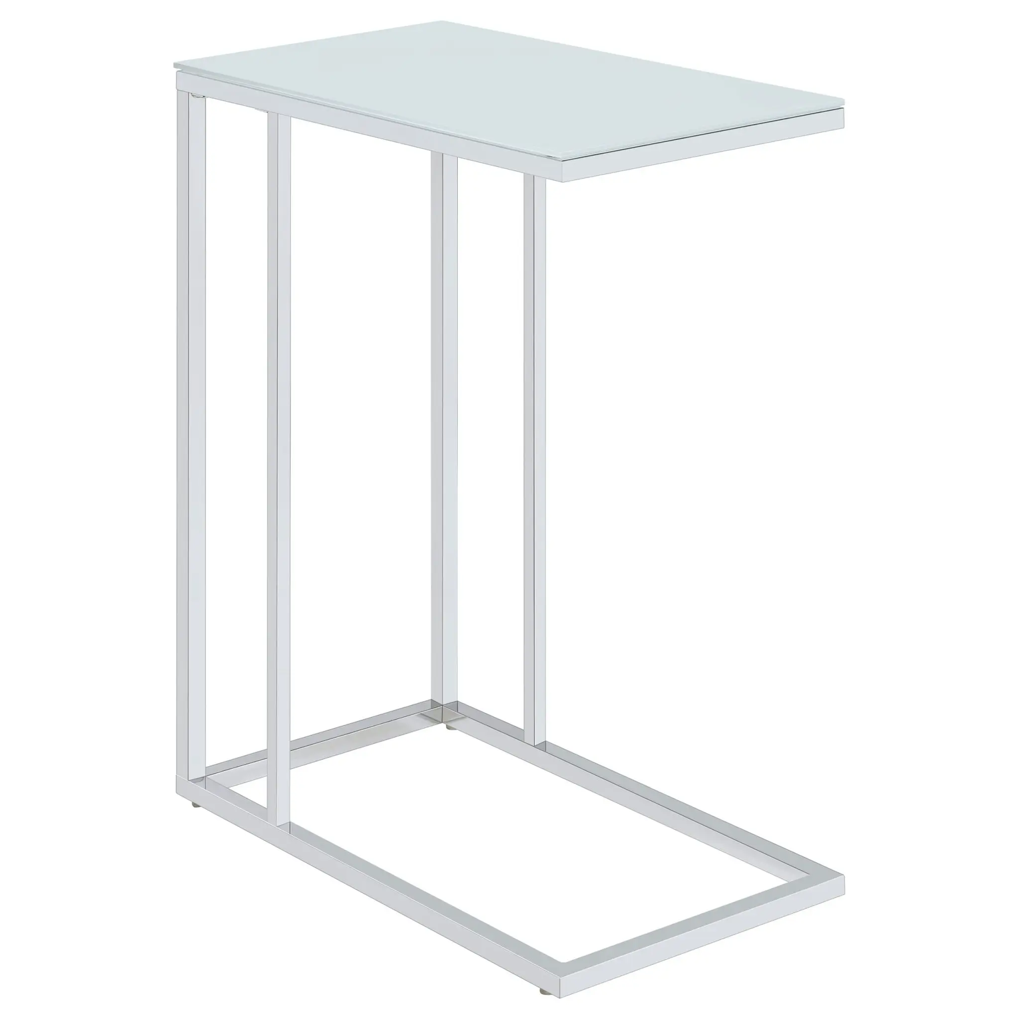 Stella White Glass Top C-Shaped Sofa Side Table Chrome - Image 6