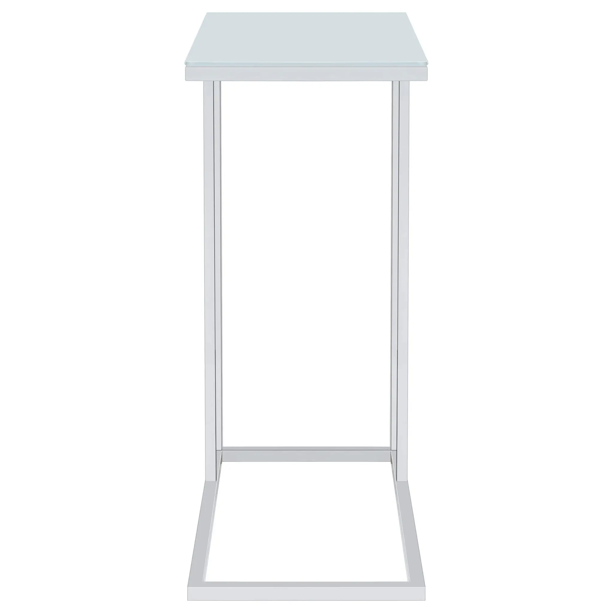 Stella White Glass Top C-Shaped Sofa Side Table Chrome - Image 7