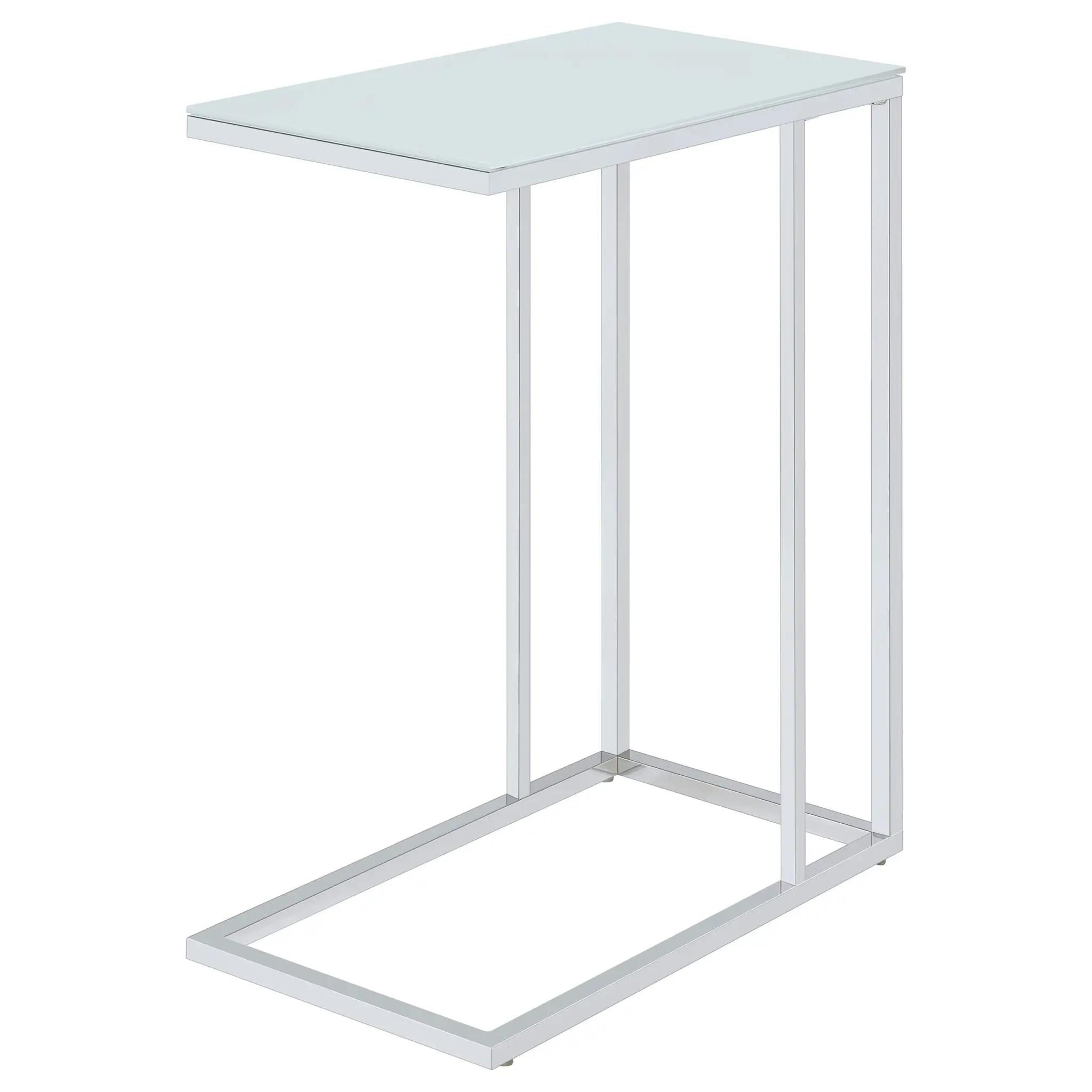 Stella White Glass Top C-Shaped Sofa Side Table Chrome - Image 8