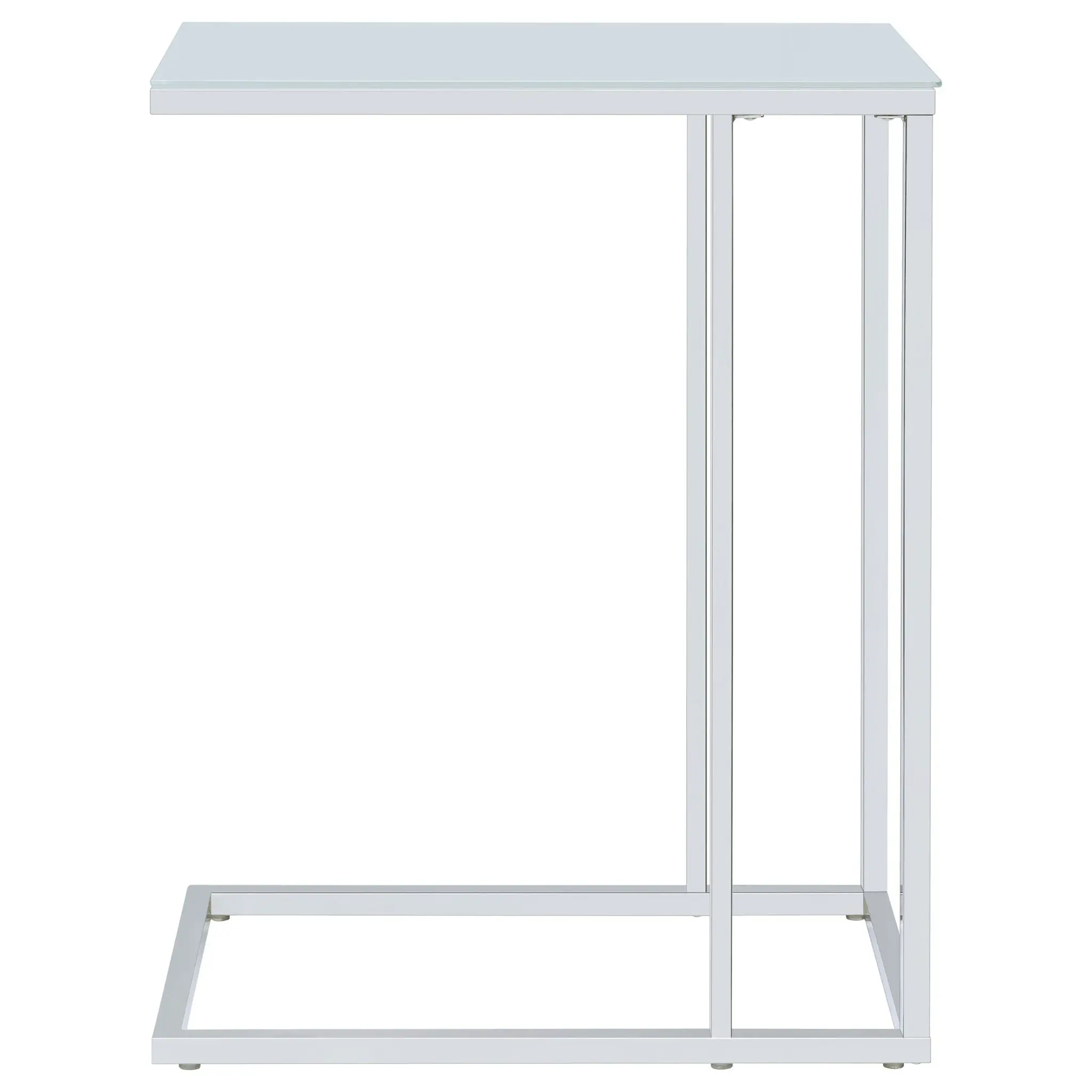 Stella White Glass Top C-Shaped Sofa Side Table Chrome - Image 9
