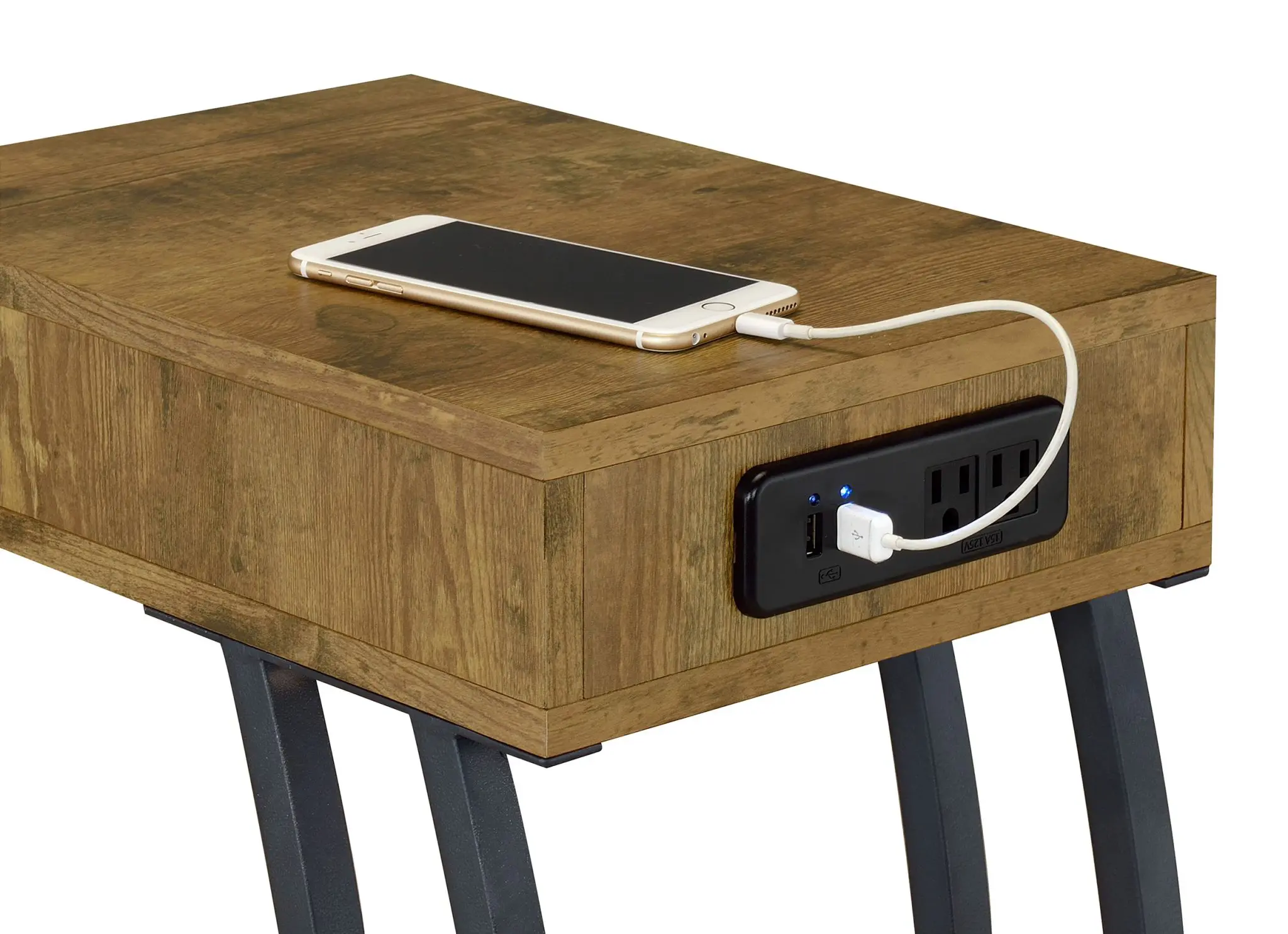 Troy C-Shaped Side Table with Drawer and Power Outlet Rustic Nutmeg - Image 3