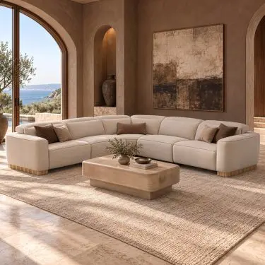 Aris Modern Beige Fabric Sectional Sofa with 3 Power Recliners
