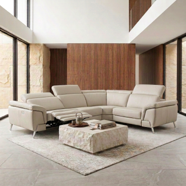 Mini Wonder Modern White Vegan Leather Sectional Sofa with Ottoman