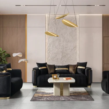 Carlina Black Velvet Sofa Set