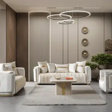 Carlina Ivory Velvet Sofa Set