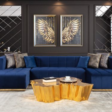 Elisha Navy Velvet Double Chaise 130" Sectional