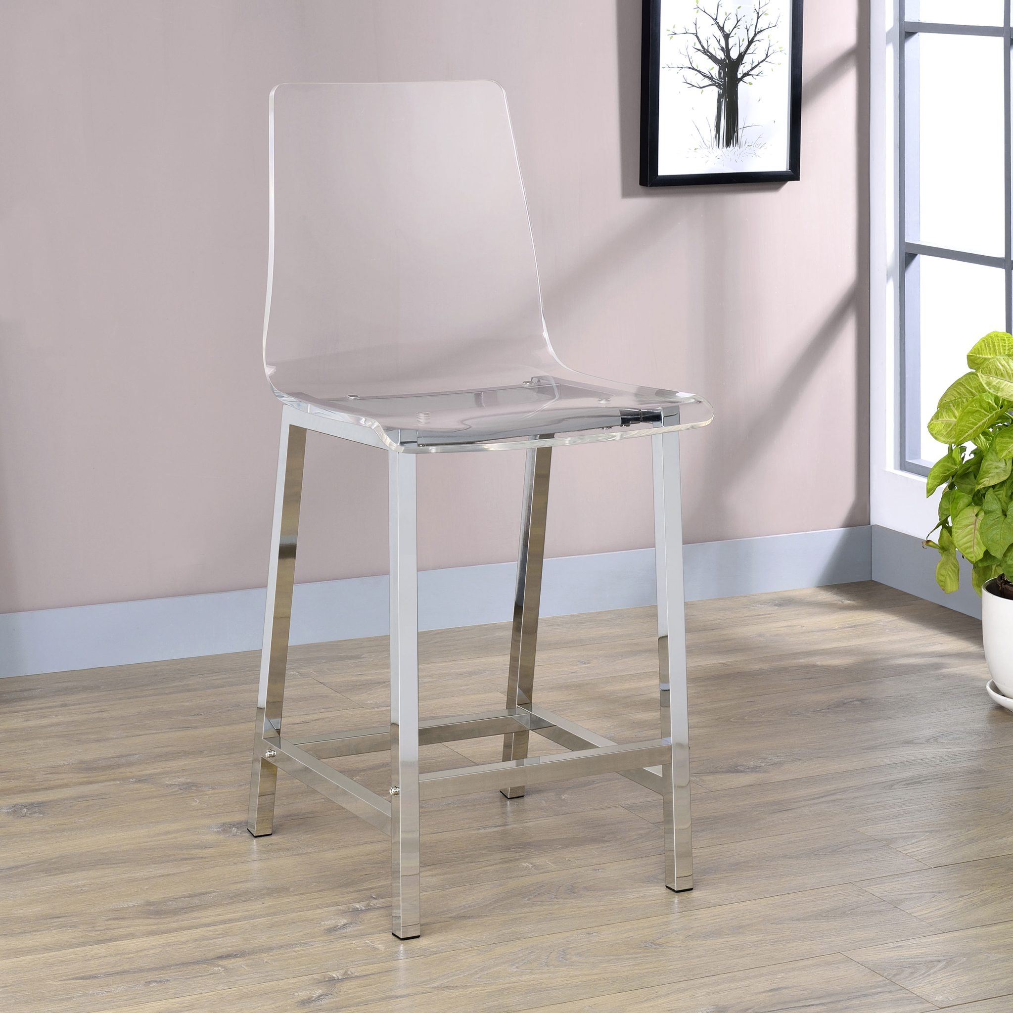 Juelia Clear Acrylic Counter Chair Chrome (Set of 2) - Image 2