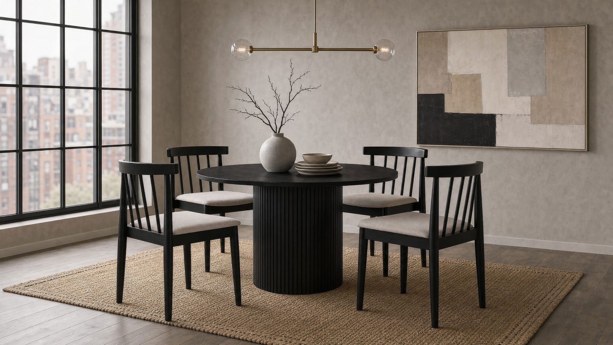 Hamlyn 5-piece Round Wood Dining Set Black
