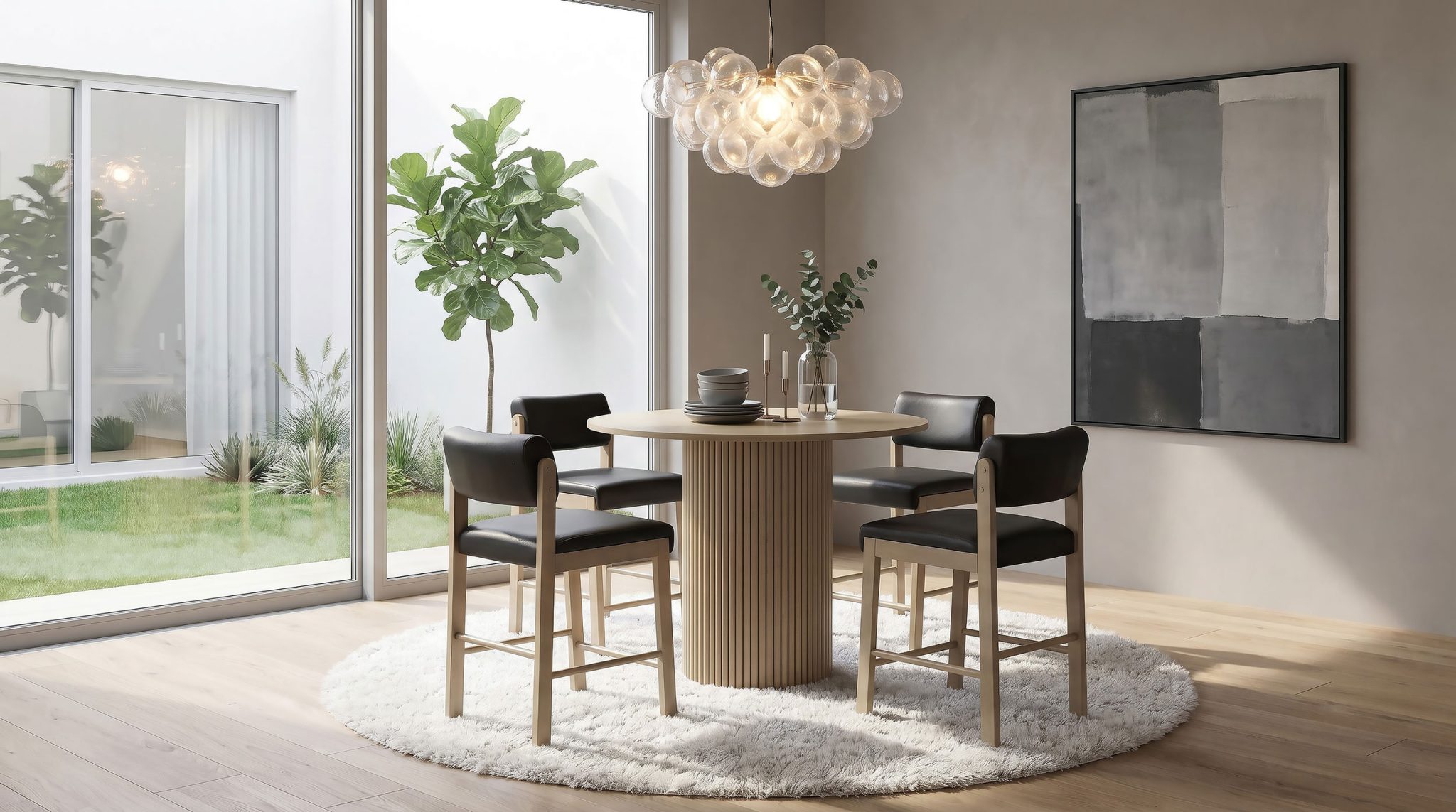 Hamlyn 5-piece Round Wood Counter Height Dining Set Natural Oak
