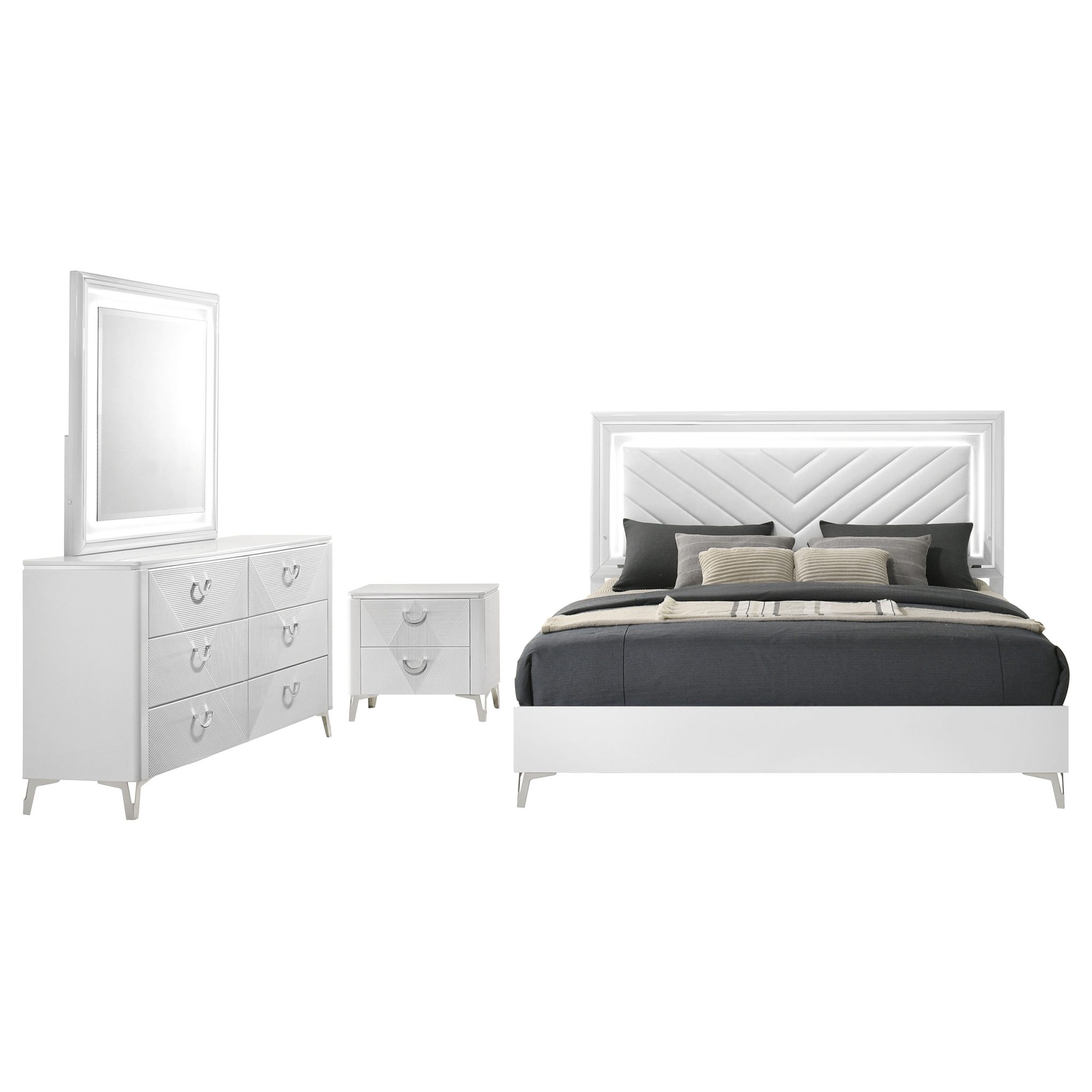 Cassia LED Bedroom Set White High Gloss - Image 2