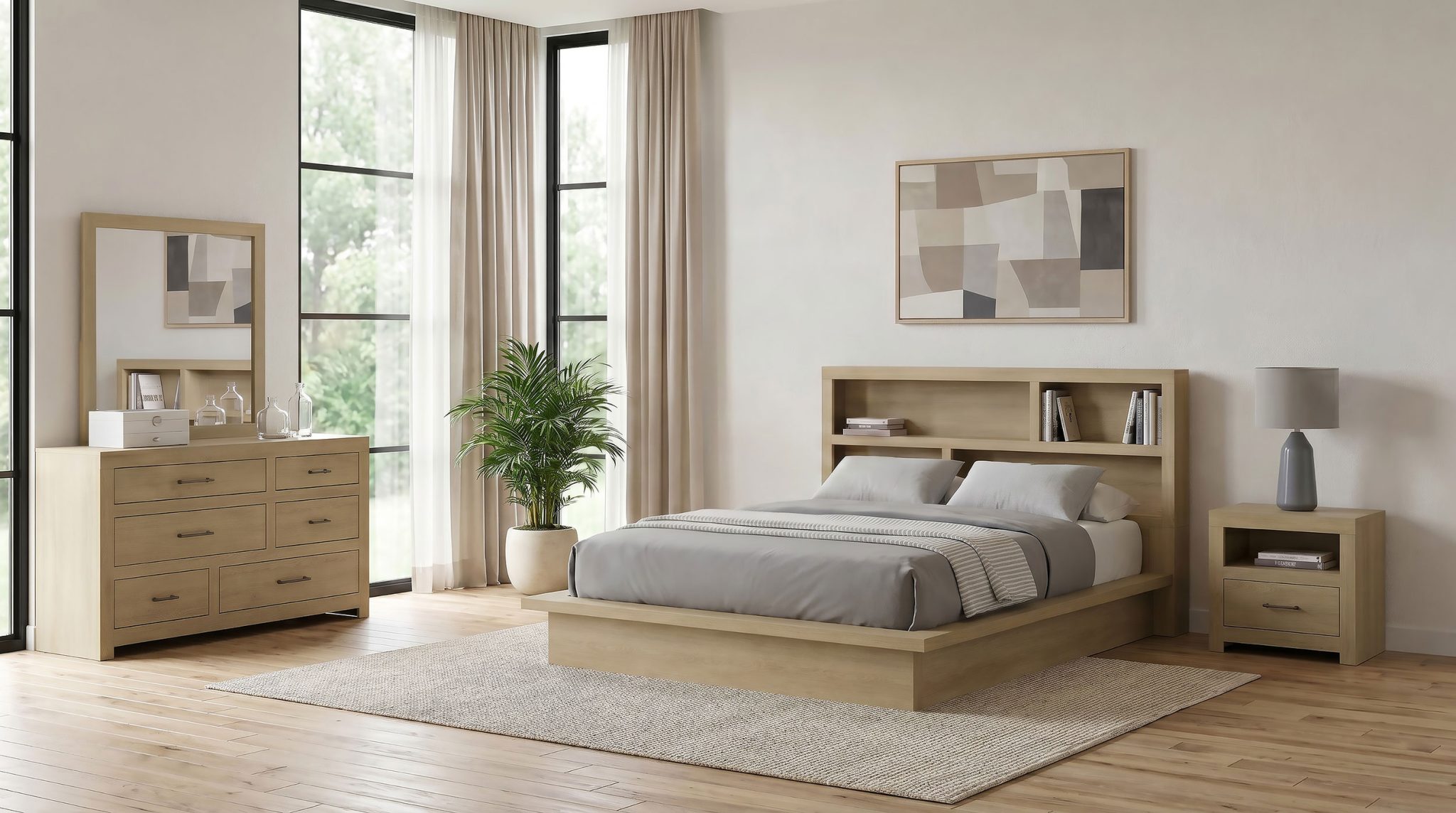 Hendricks Bookcase Bedroom Set Light Oak