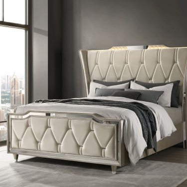 Lorient LED Wingback Bed Ivory and Camel