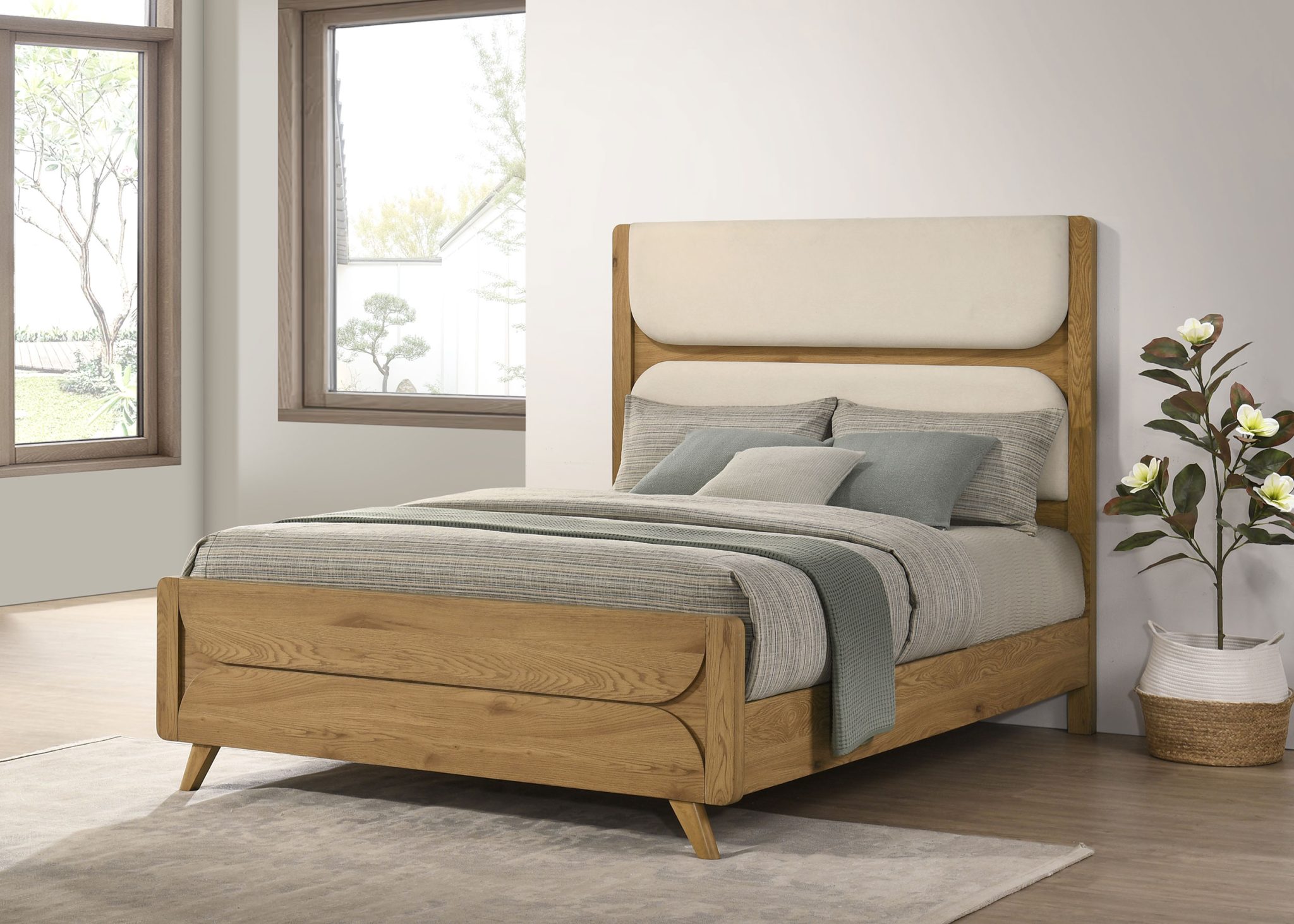 Bennett Upholstered Panel Bed Light Oak