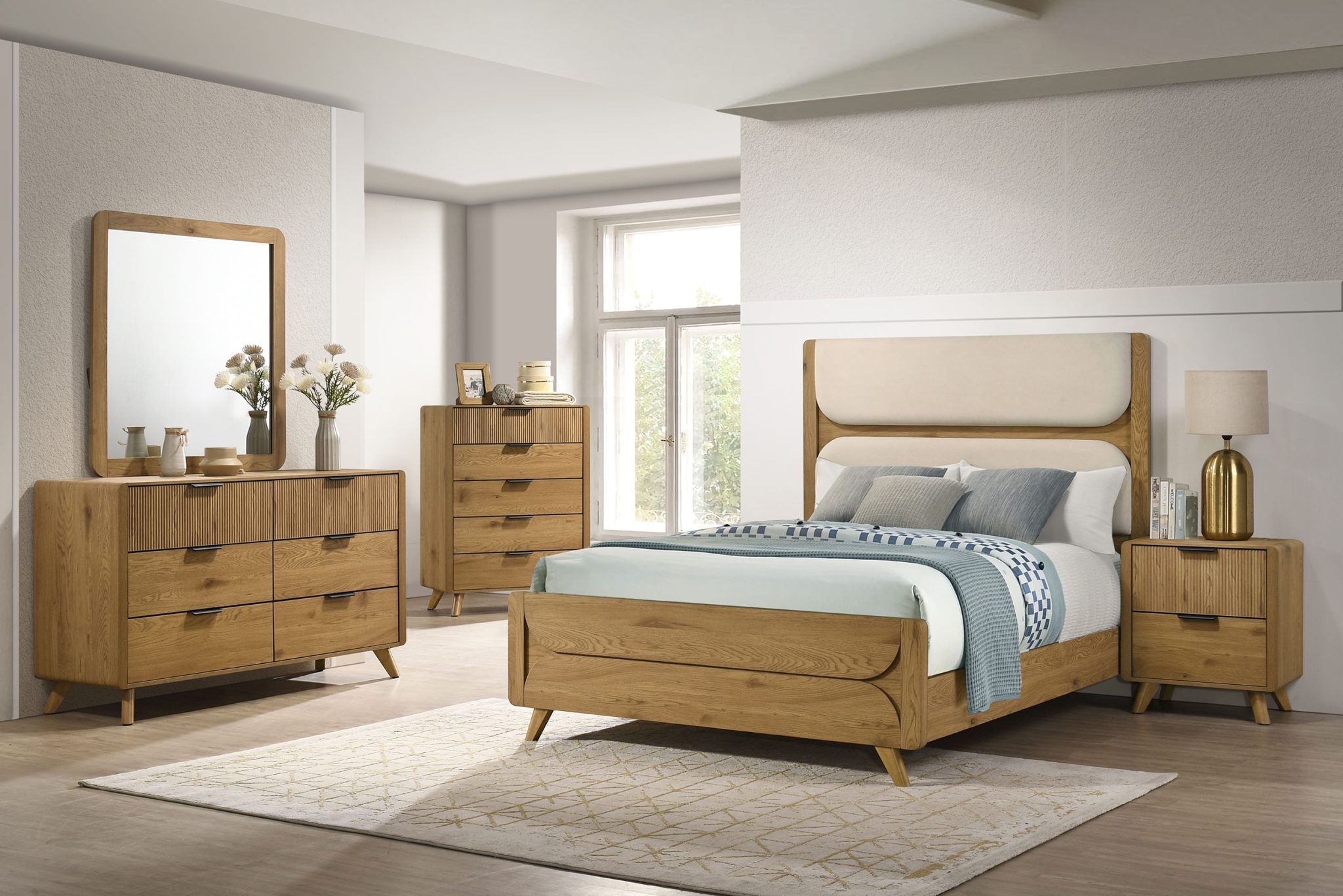 Bennett Upholstered Panel Bed Light Oak - Image 12