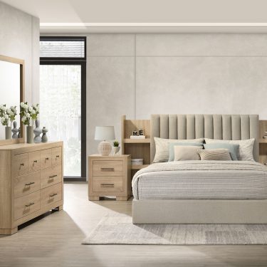Arielle Upholstered Bedroom Set Light Oak