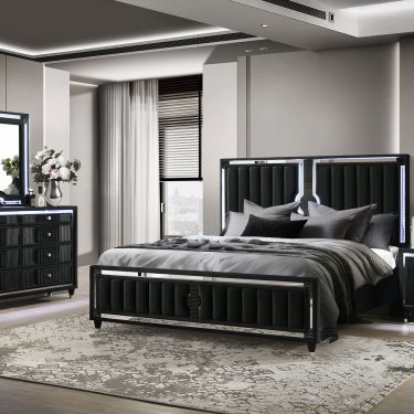 Ravenne Velvet Upholstered LED Bedroom Set Black