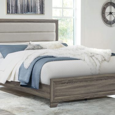 Wright Upholstered Bed Brown Oak