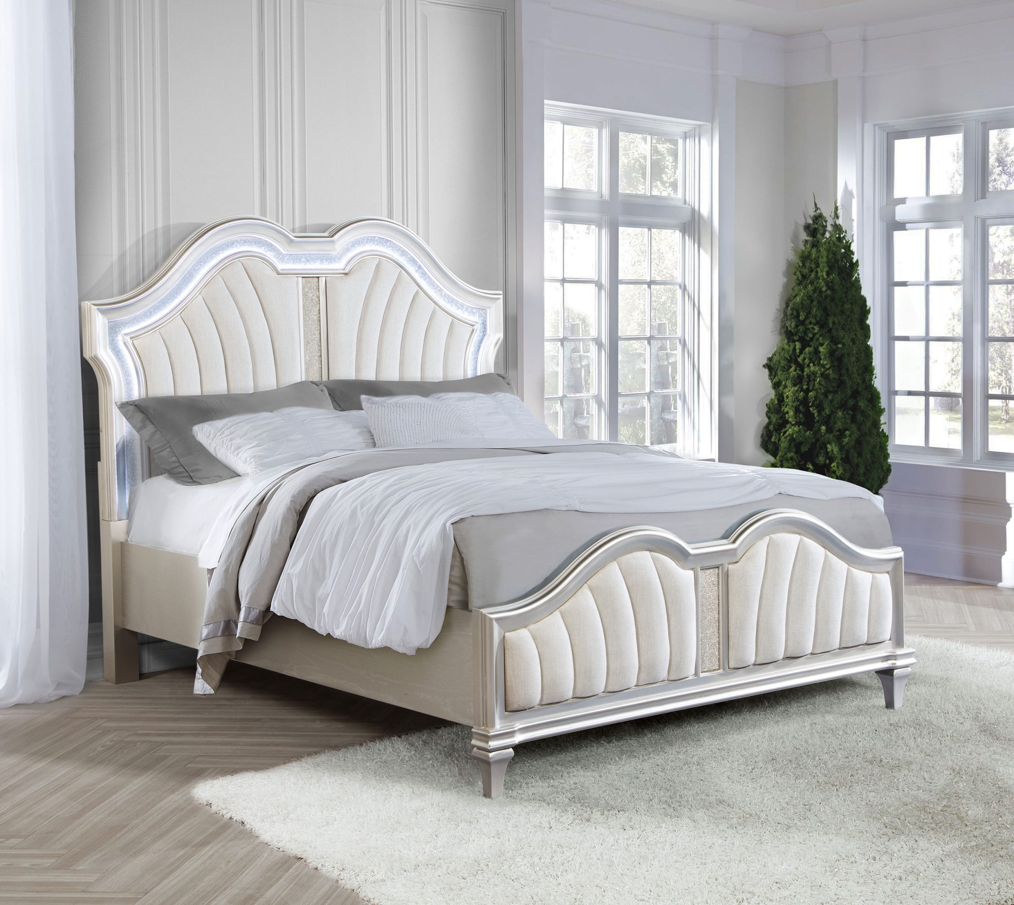 Evangeline LED Panel Bed Silver Oak
