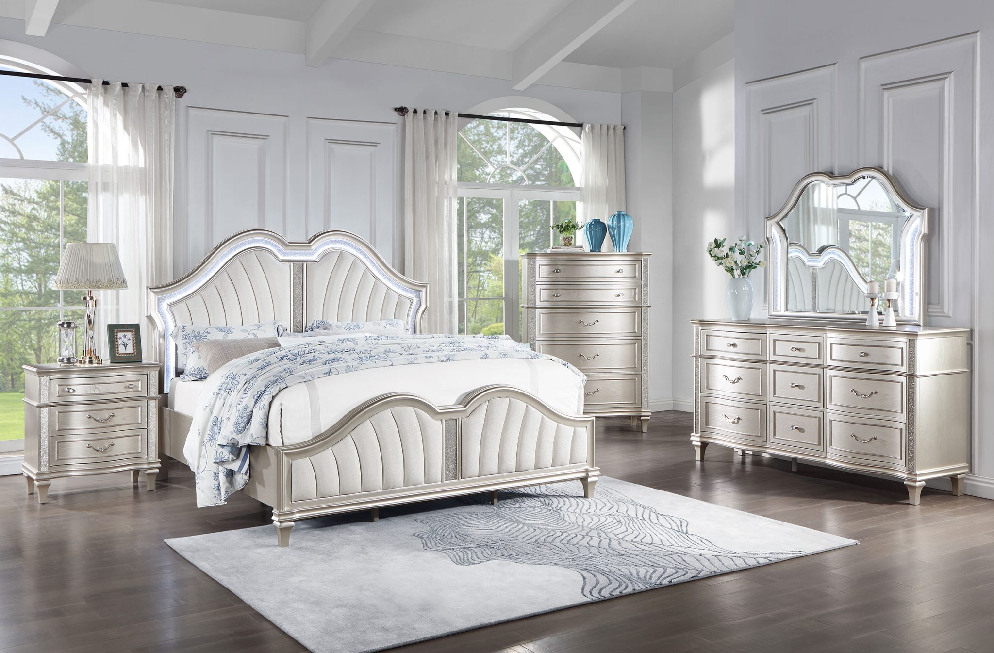 Evangeline LED Panel Bed Silver Oak - Image 12