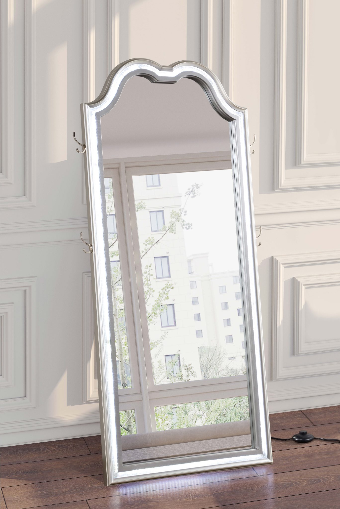 Evangeline Full Length LED Light Floor Mirror Silver Oak - Image 2