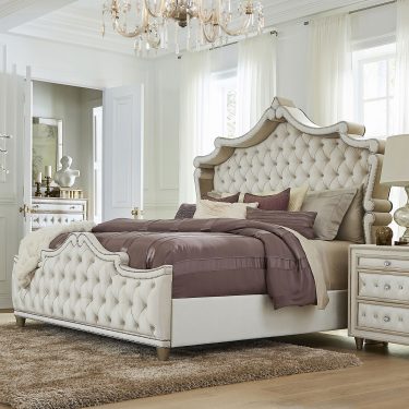 Antonella Upholstered Bed Ivory and Camel
