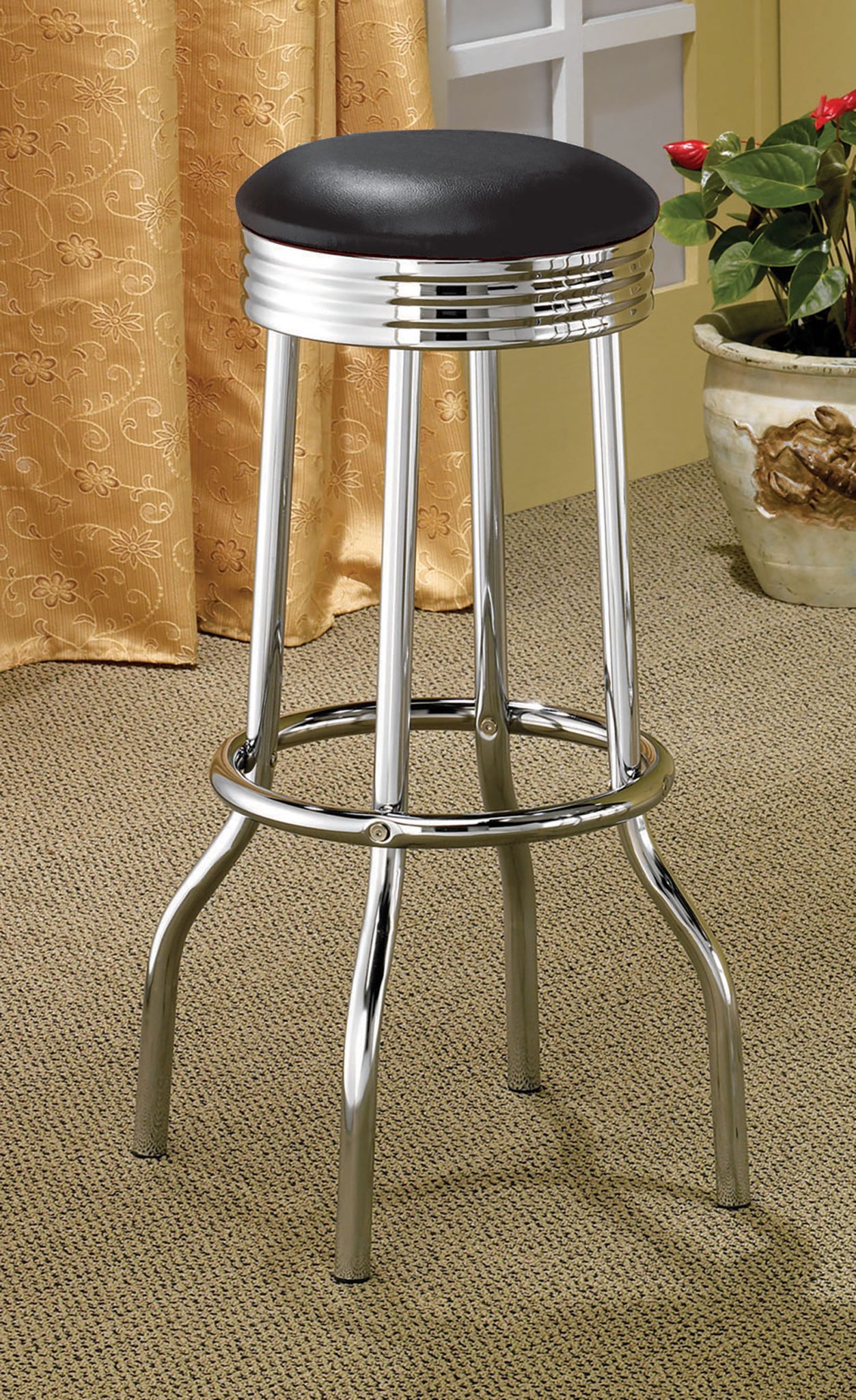 Retro Upholstered Metal Swivel Bar Stool (Set of 2) - Image 2