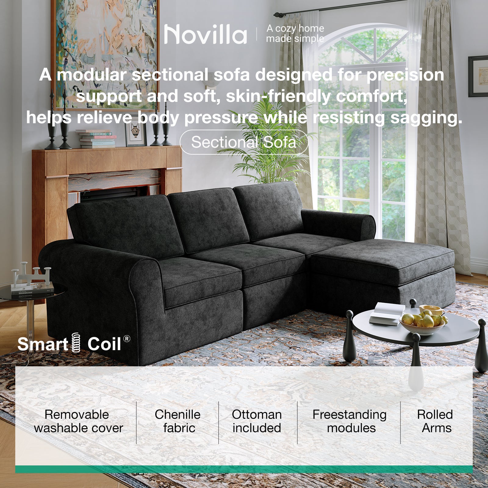 ComfyRoll Chenille Modular Sectional Sofa - Dark Gray - Image 2
