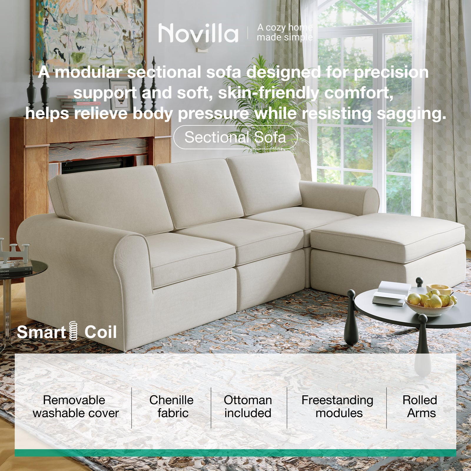 ComfyRoll Chenille Modular Sectional Sofa - White - Image 2