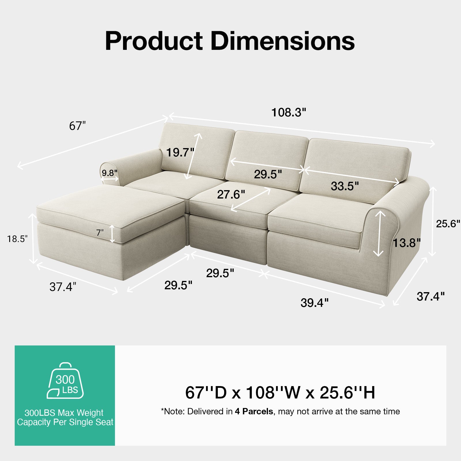 ComfyRoll Chenille Modular Sectional Sofa - White - Image 3