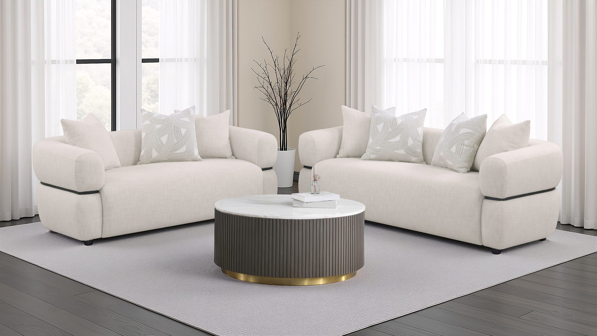 Jeanette Round Arm Loveseat Beige - Image 12