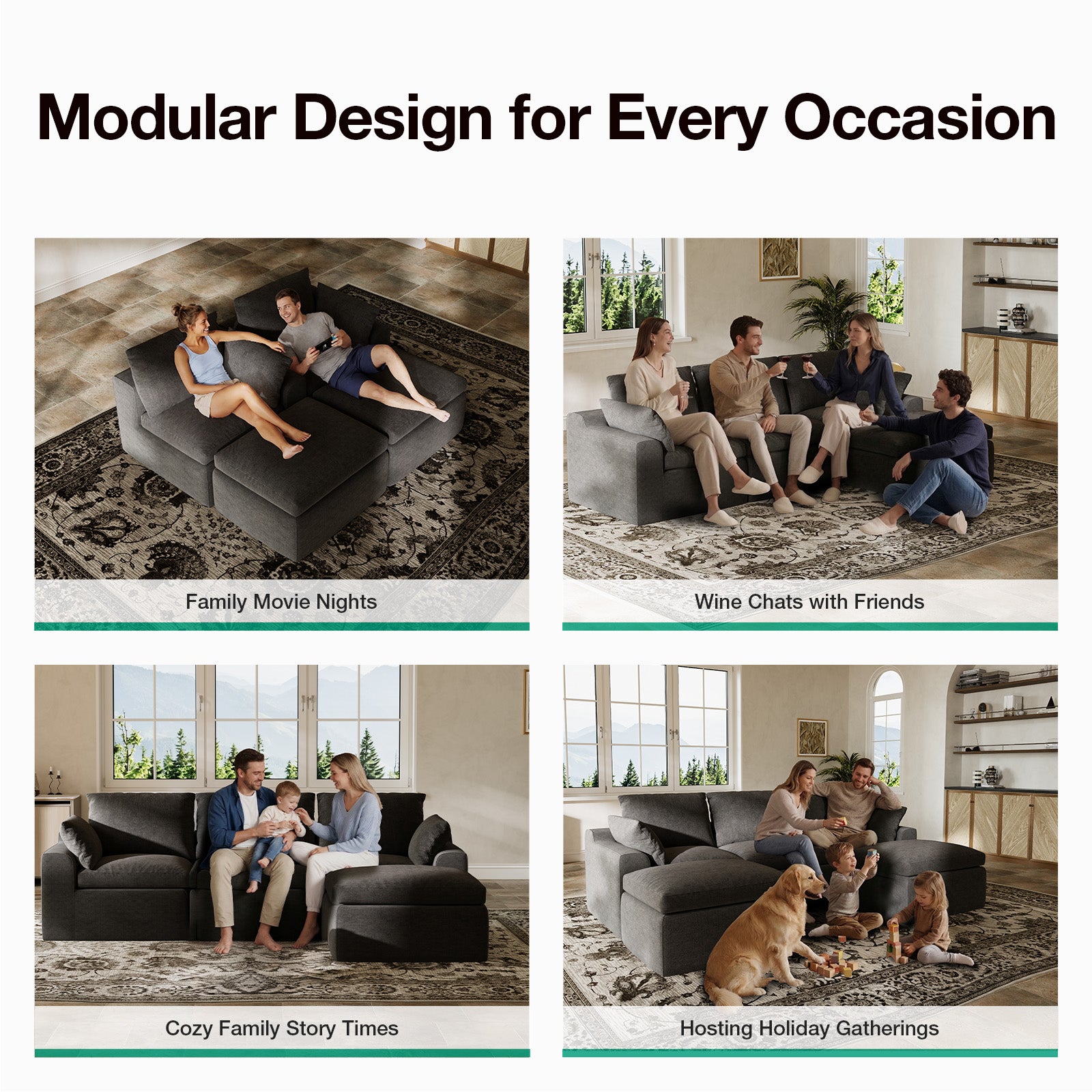 DayDrift Chenille Modular Sectional Sofa - Dark Gray - Image 6