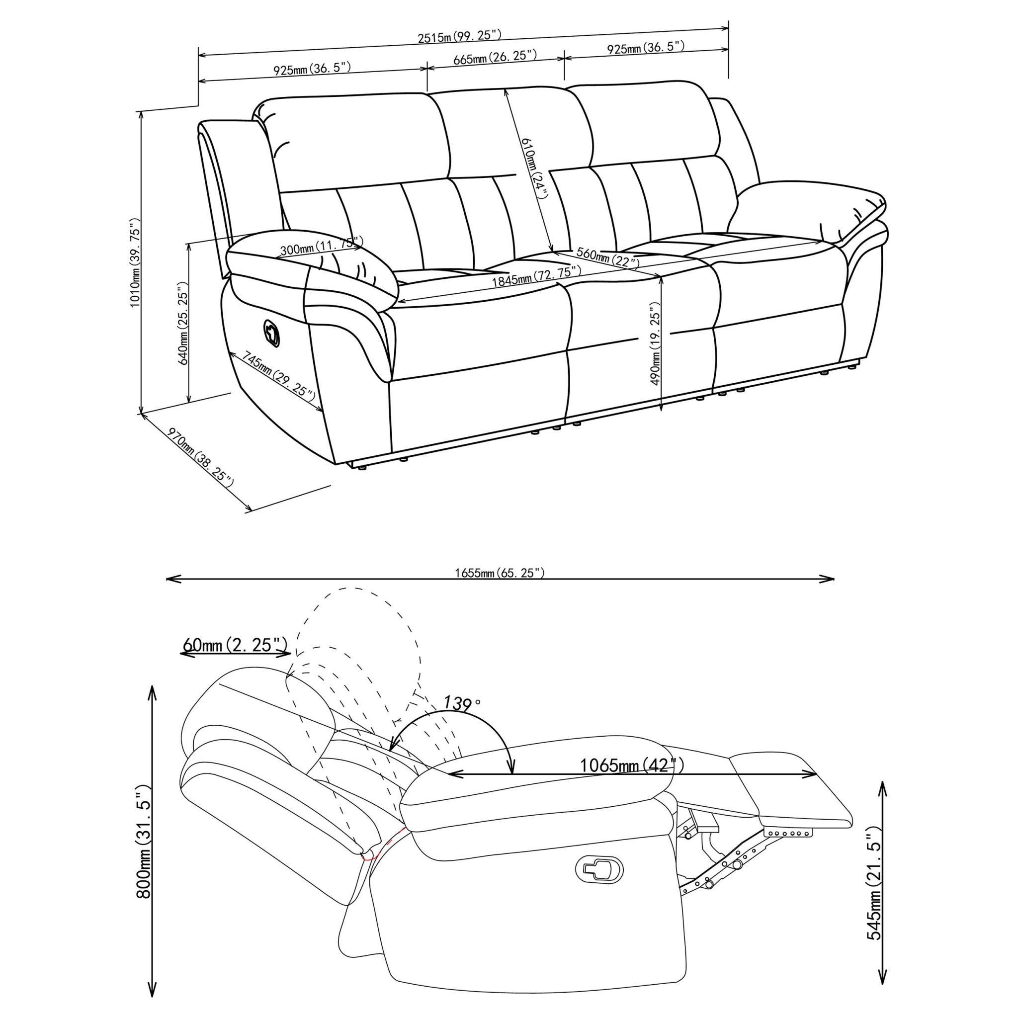 Bahrain Motion Sofa Charcoal - Image 15