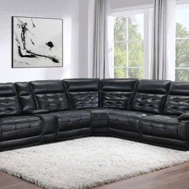 Hewitt Leather Dual Power Reclining Sectional Black