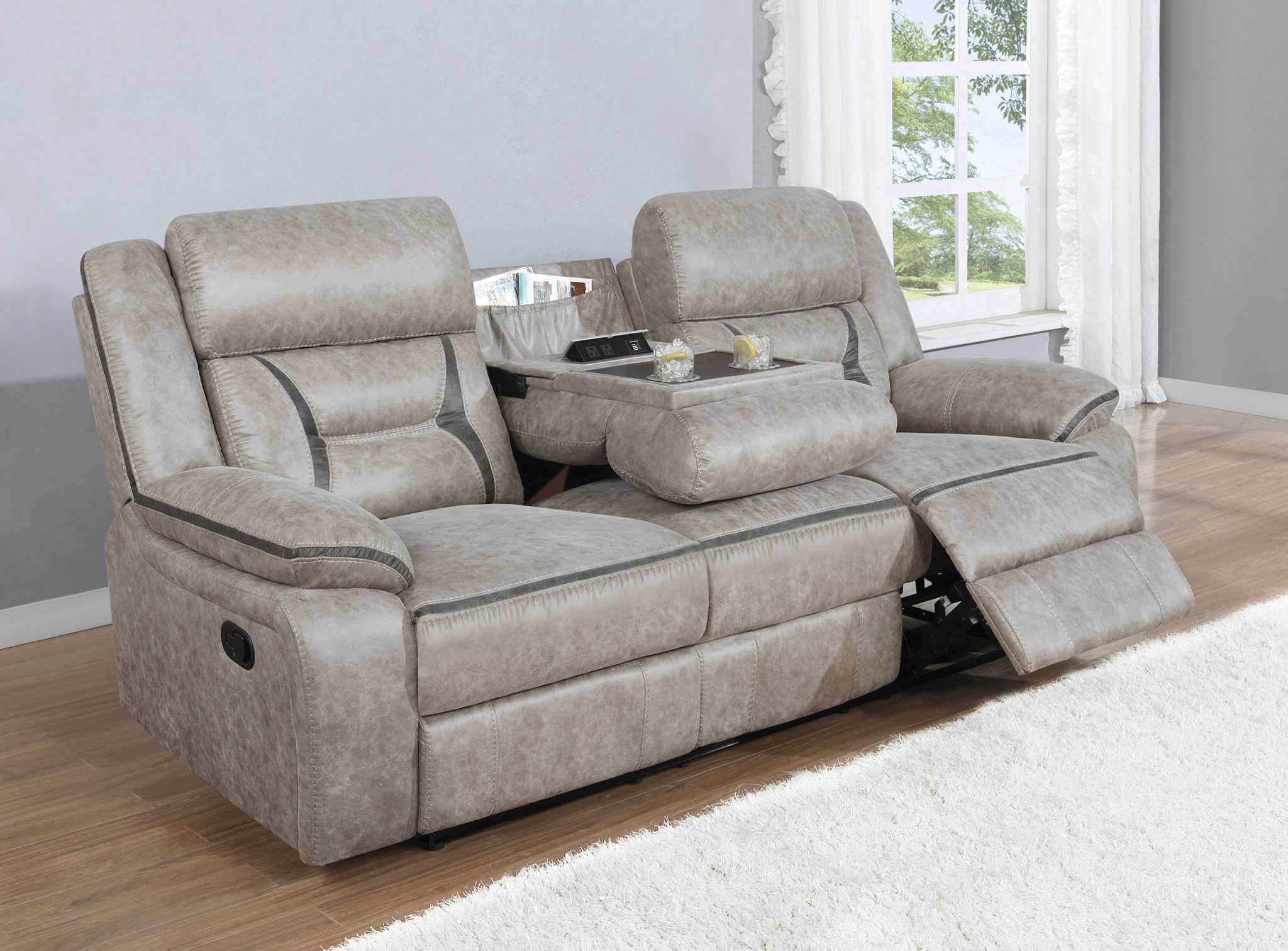 Greer Reclining Sofa Taupe - Image 2