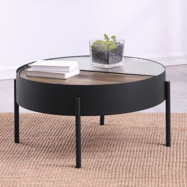 Ozella Round Coffee Table with Hidden Storage Sandy Black