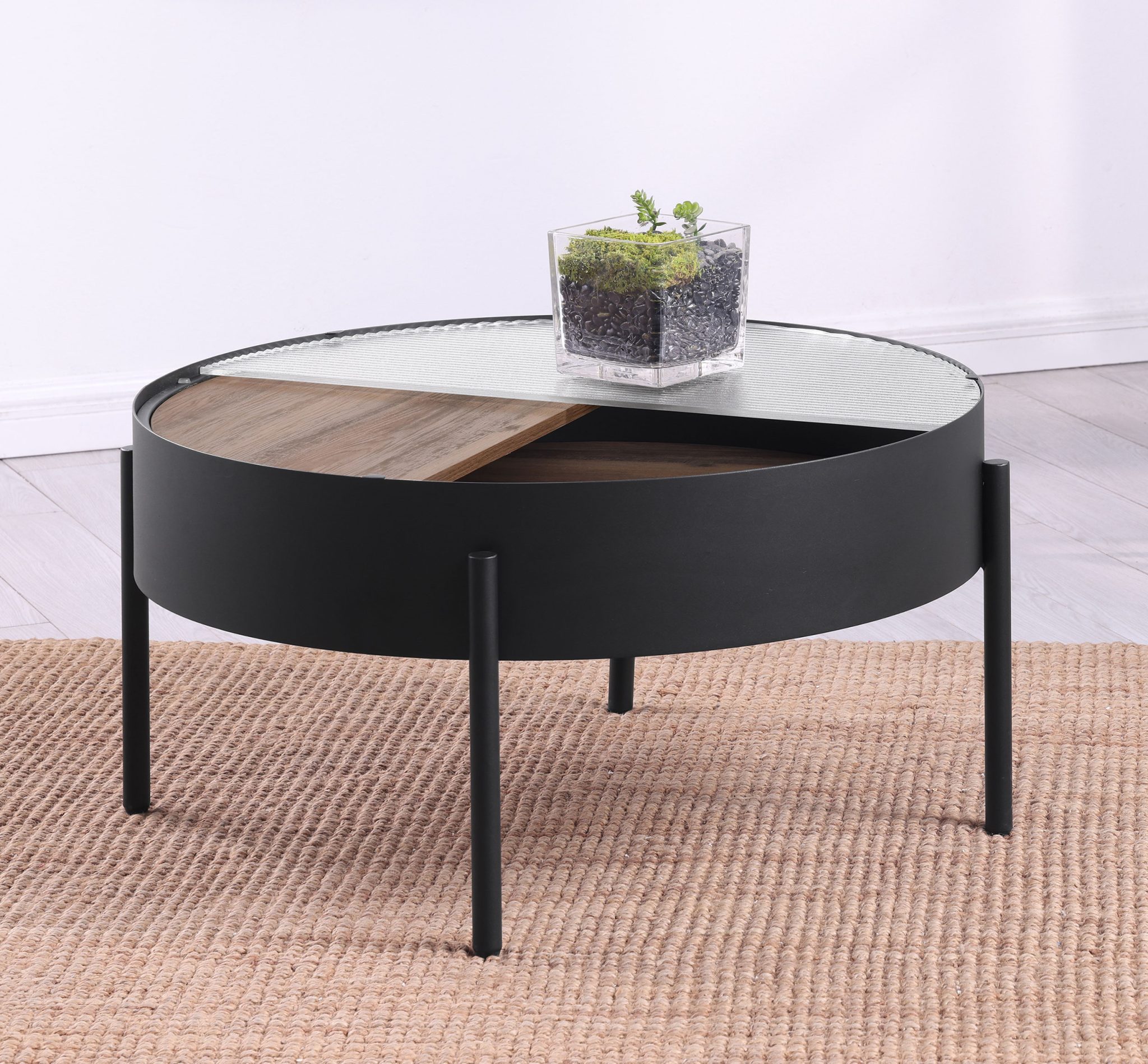 Ozella Round Coffee Table with Hidden Storage Sandy Black - Image 2