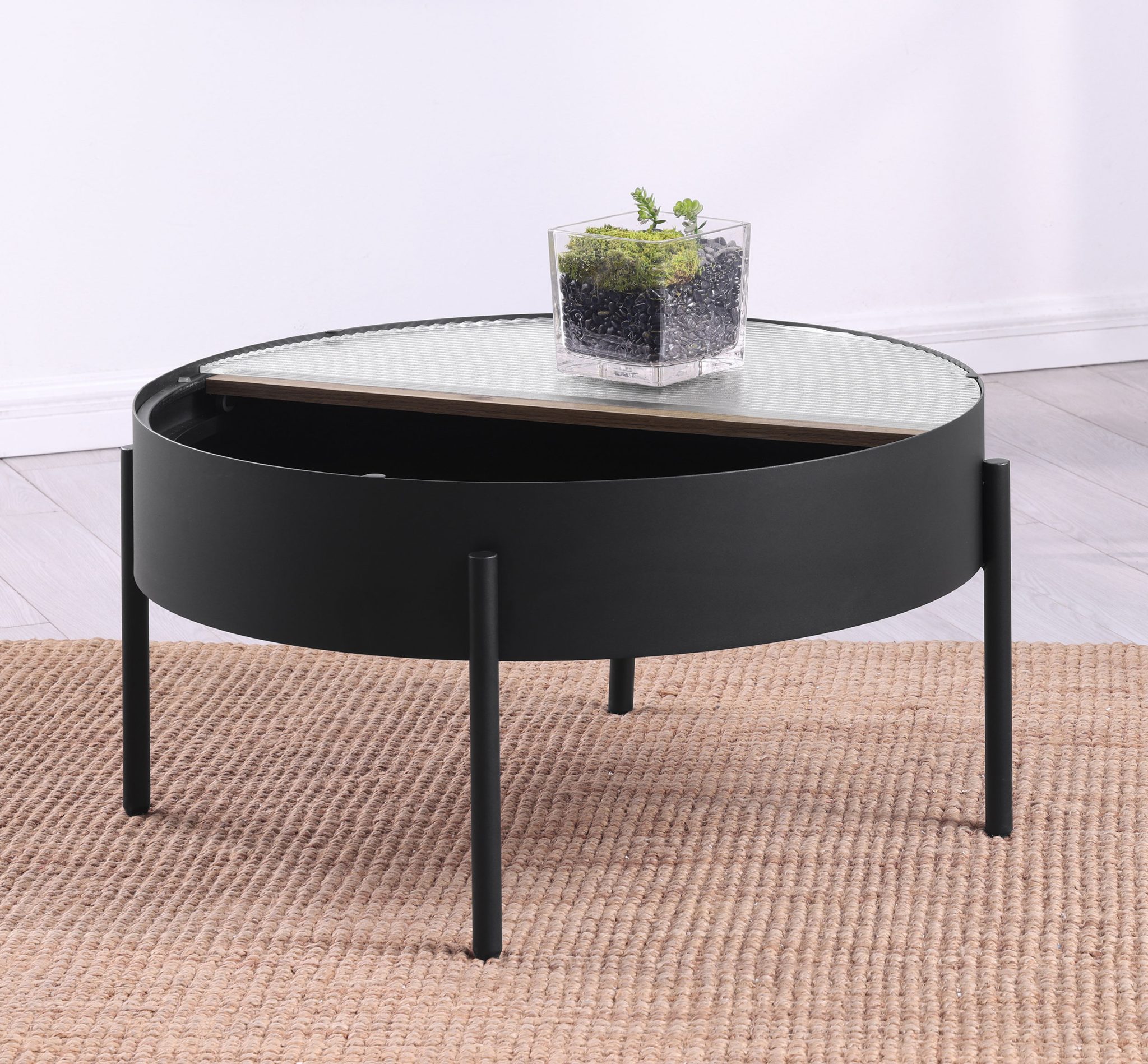 Ozella Round Coffee Table with Hidden Storage Sandy Black - Image 3