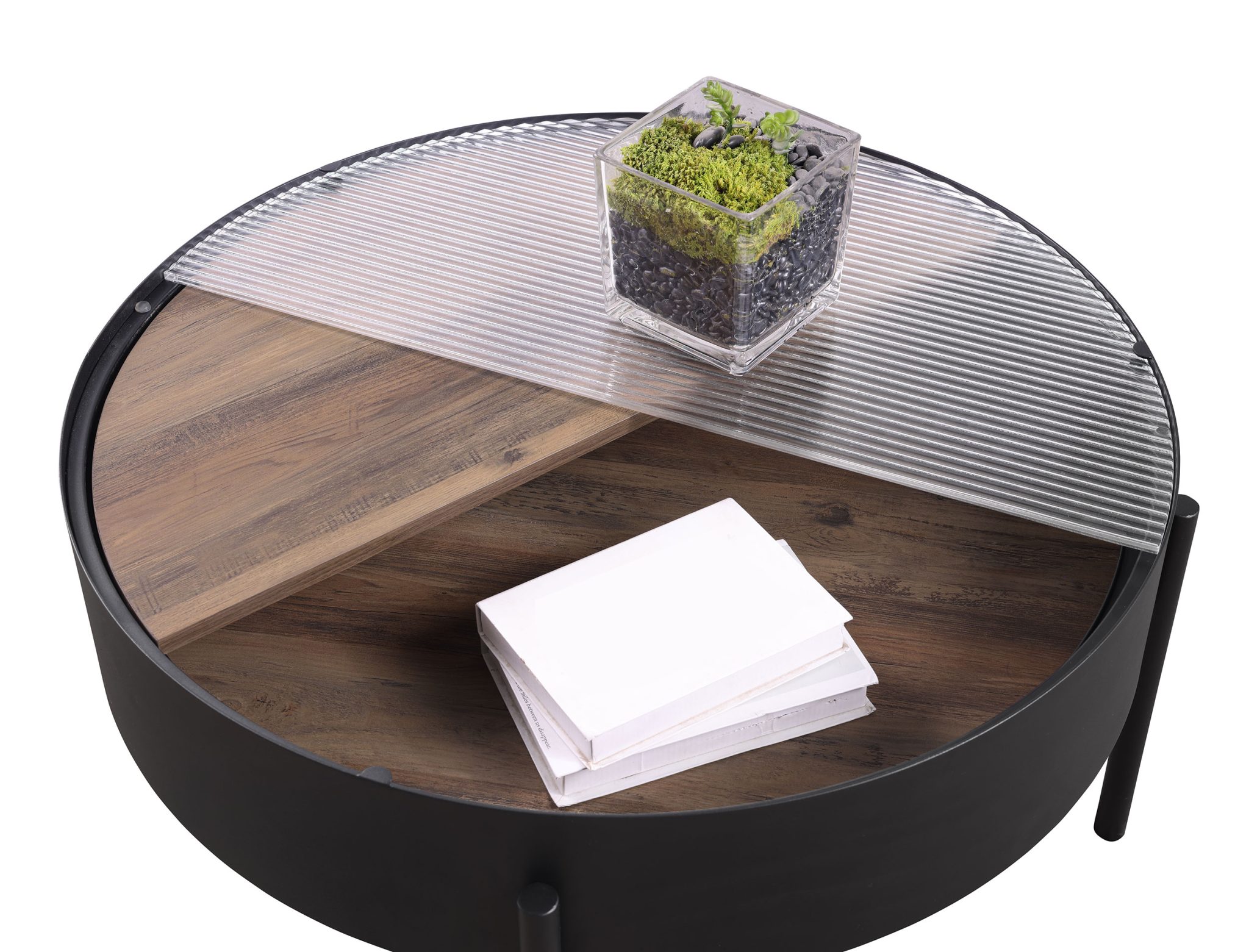 Ozella Round Coffee Table with Hidden Storage Sandy Black - Image 6