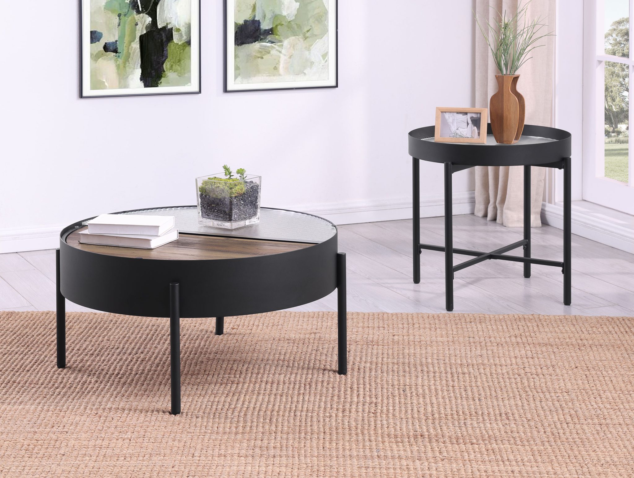 Ozella Round Coffee Table with Hidden Storage Sandy Black - Image 9