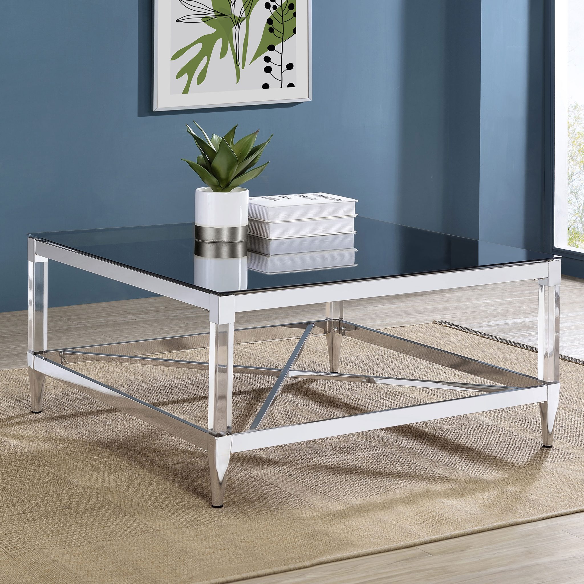 Lindley Square Mirrored Glass Coffee and End Table Chrome
