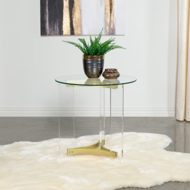 Janessa Round Glass Top End Table Matte Brass