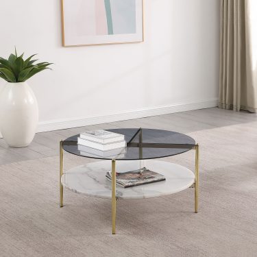Jonelle Marble Top Coffee and End Table White and Gunmetal