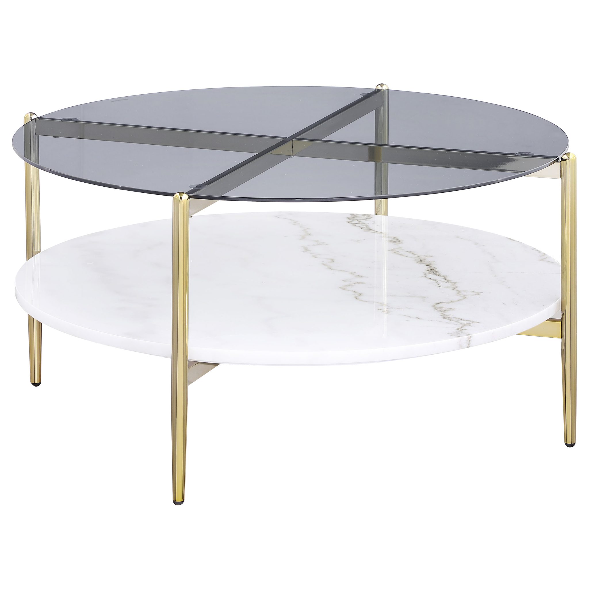 Jonelle Marble Top Coffee and End Table White and Gunmetal - Image 2