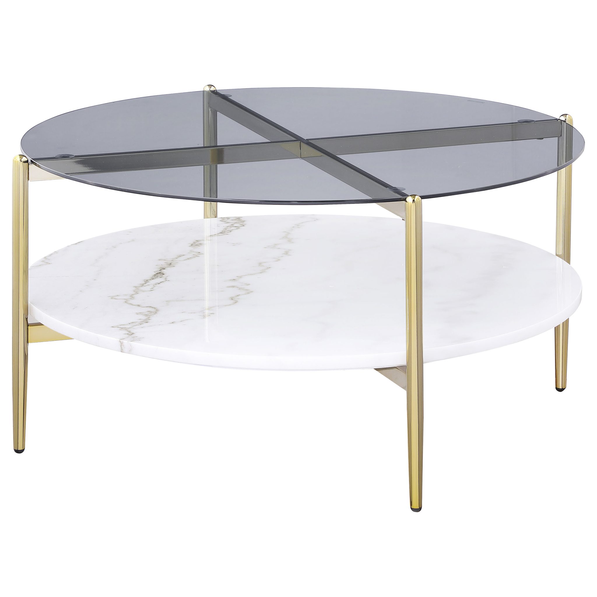 Jonelle Marble Top Coffee and End Table White and Gunmetal - Image 4