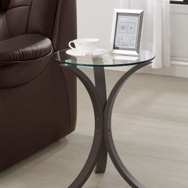 Edgar Round Glass Top Accent Side Table Cappuccino