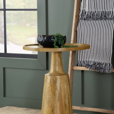 Ixia Round Solid Mango Wood Accent Side Table Natural