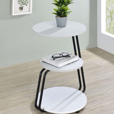 Hilly 3-Tier Round Accent Side Table White and Black
