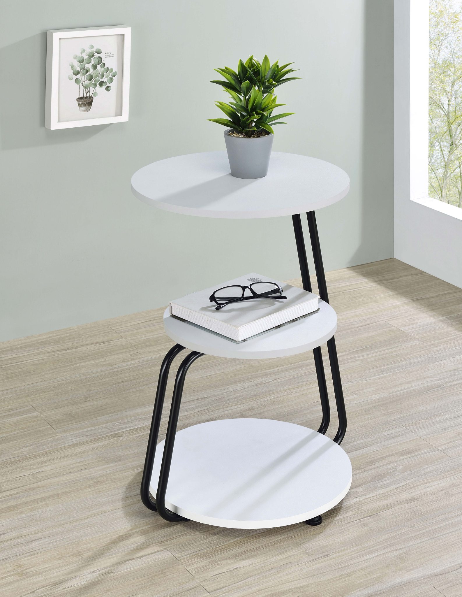 Hilly 3-Tier Round Accent Side Table White and Black