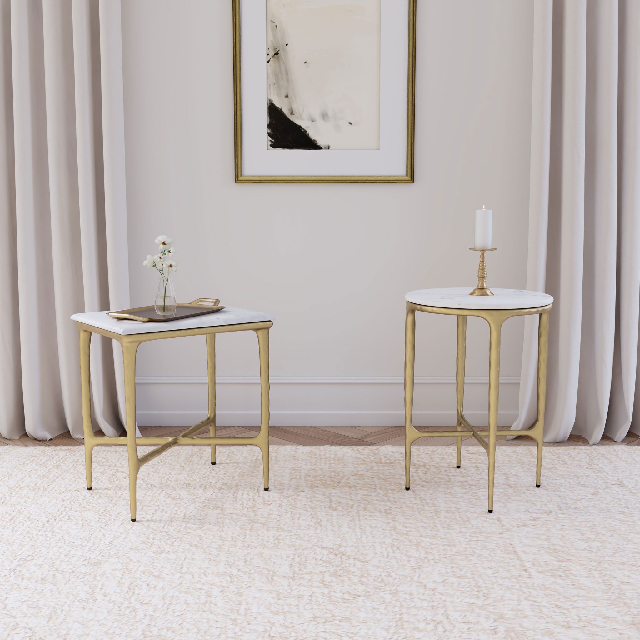 Baldwin Rectangular Marble Top Side Table White and Gold - Image 8