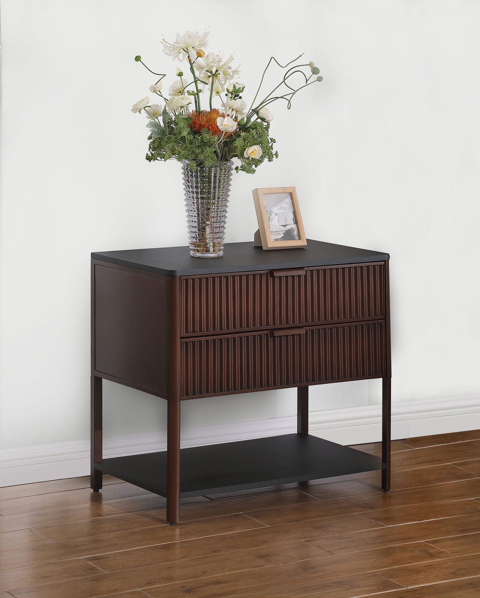 Zimmerlee 2-Drawer Side Table with Shelf Rust Brown